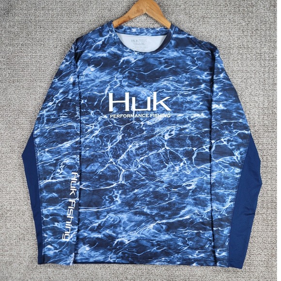 Huk Performance Fishing Long Sleeve Shirt Mens XL Blue Mossy Oak Elements Vented - Picture 1 of 11